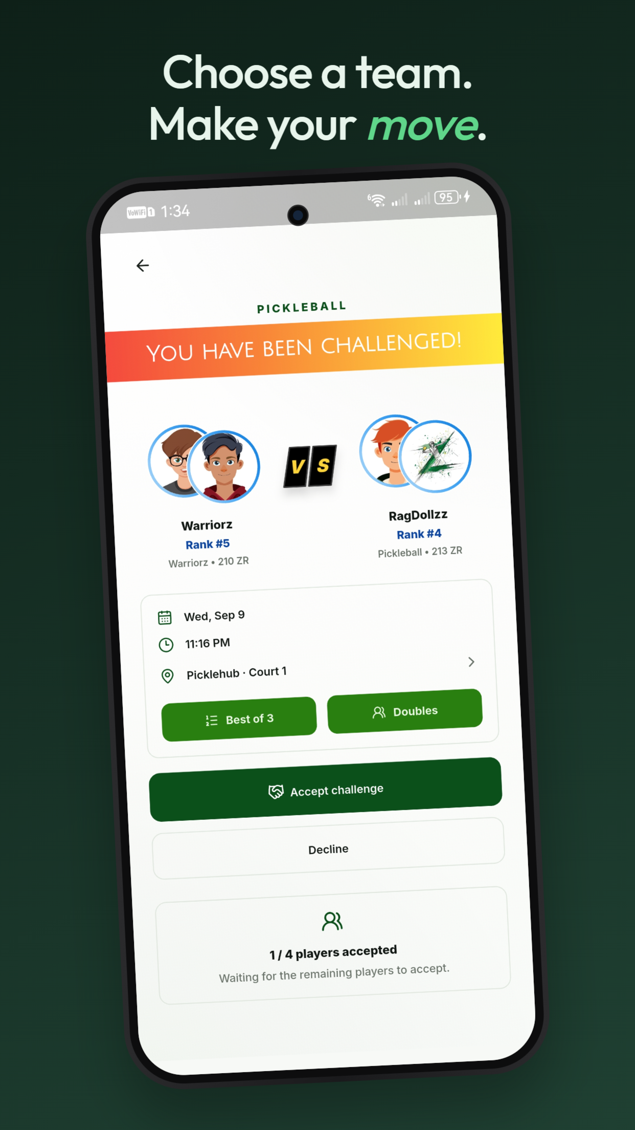 Zmashers app — Accept a challenge