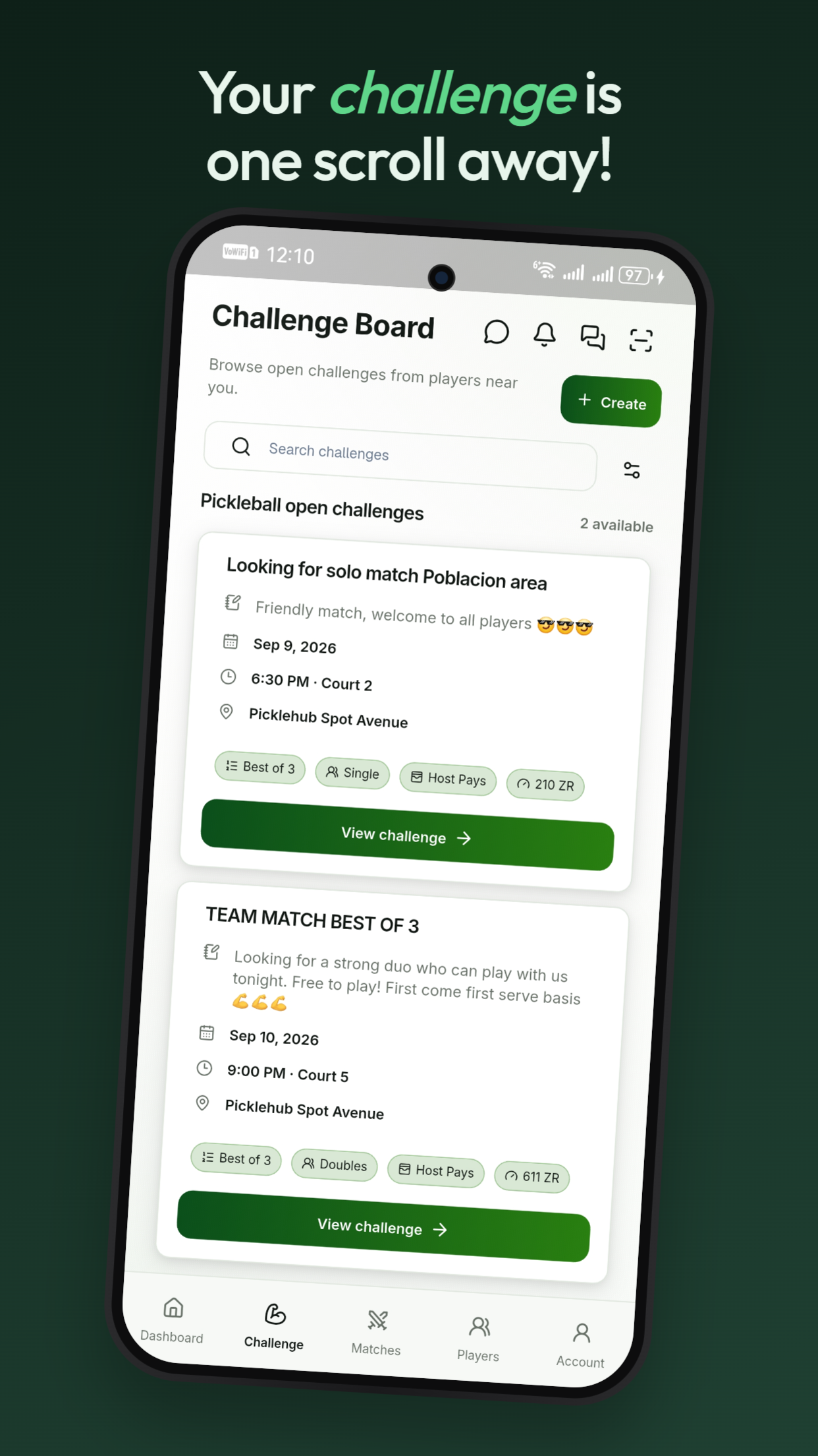 Zmashers app — Challenge board
