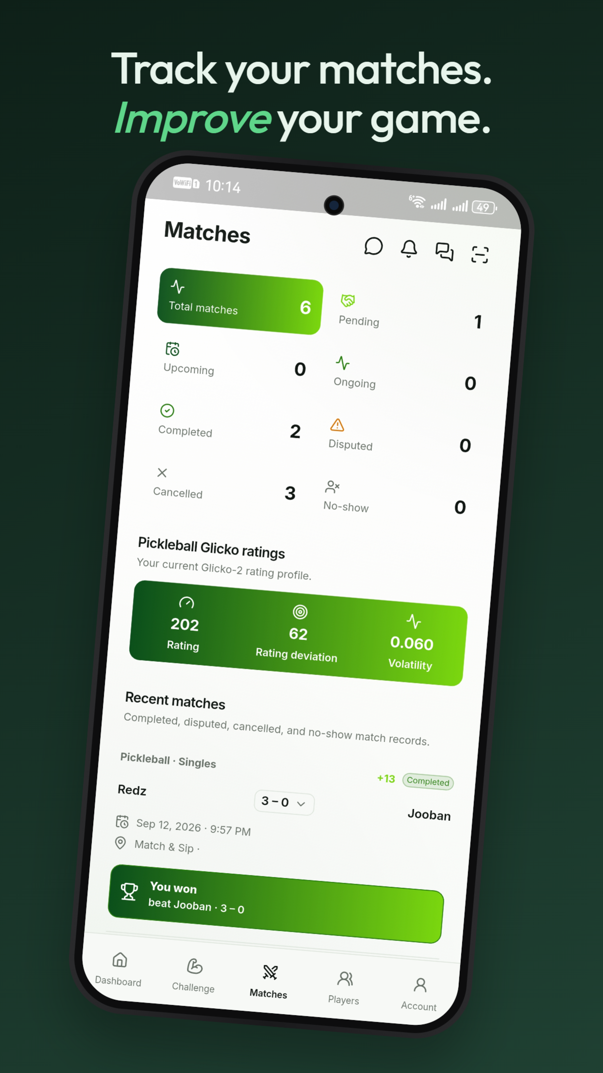 Zmashers app — Matches and ratings