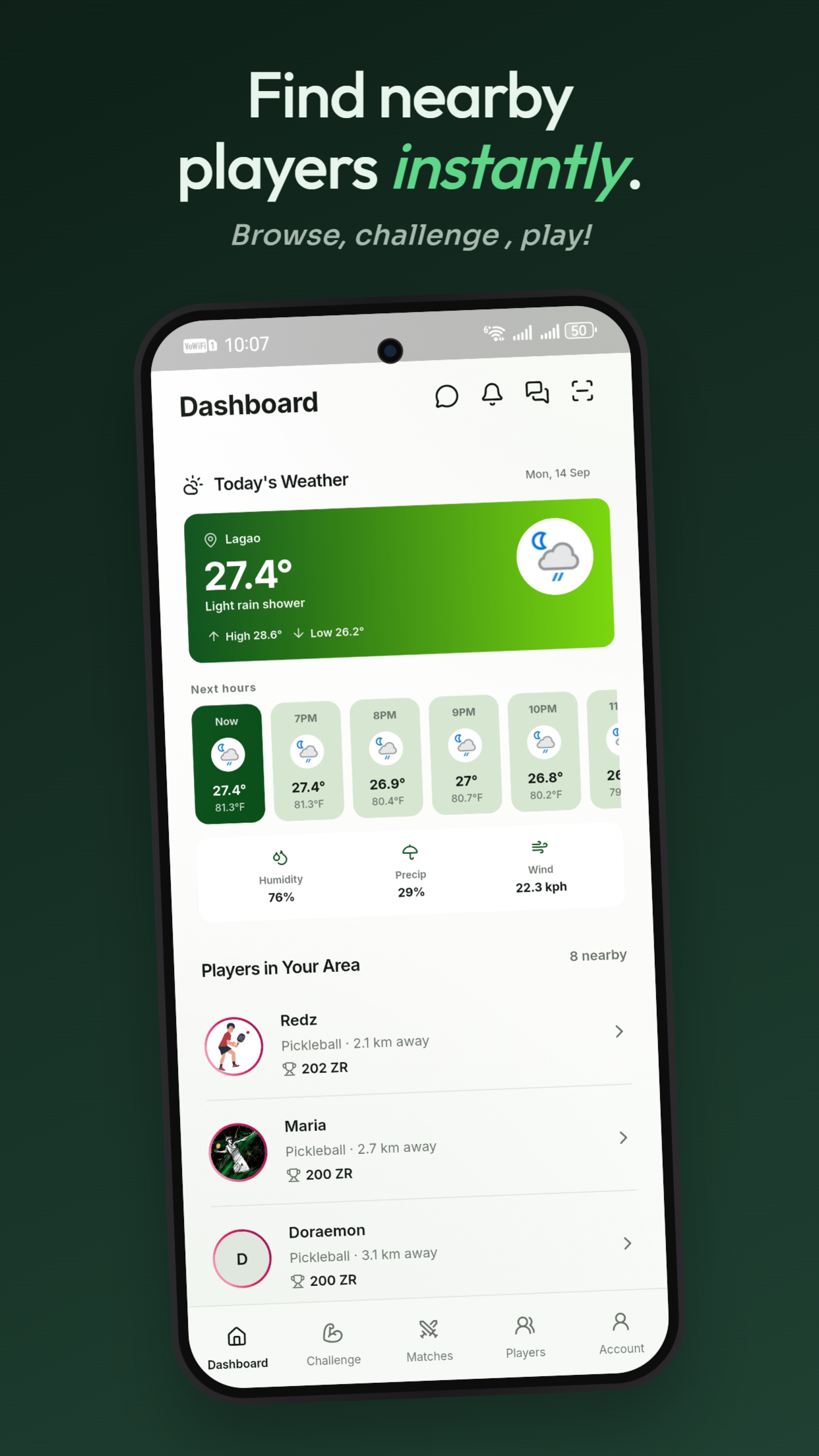Zmashers app — Nearby players