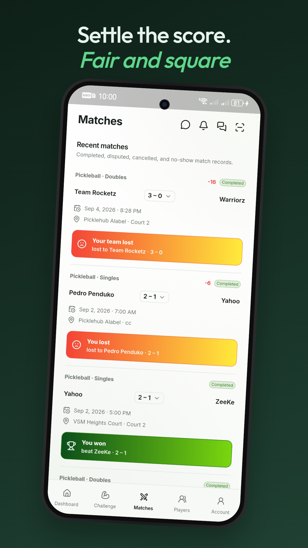 Zmashers app — Settled results